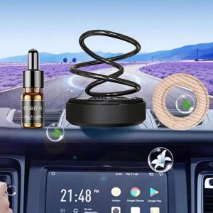 360 Degree Dual Ring Rotating Solar Power Car Aroma Perfume - Black